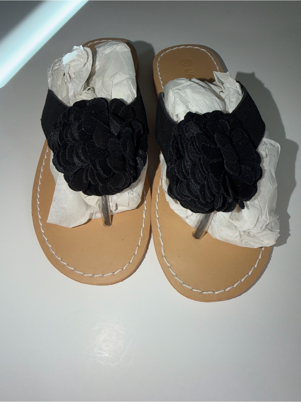L'Amour Black Floral Toe-Post Sandals for Kids